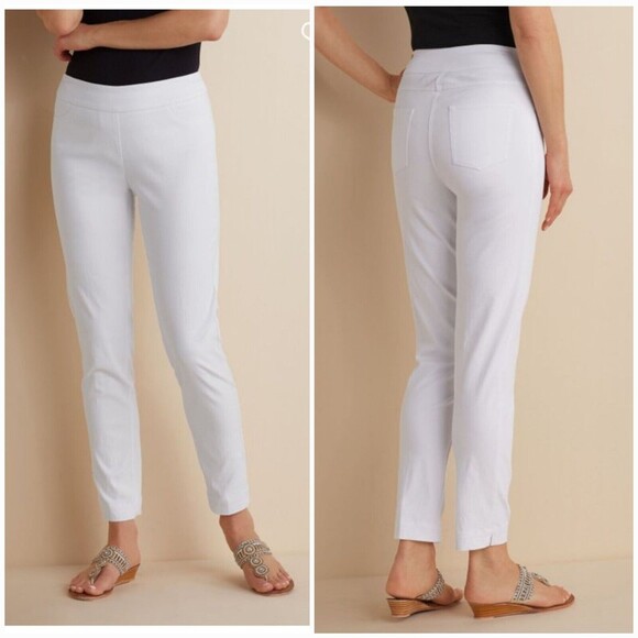 SOFT SURROUNDINGS WHITE STRAIGHT LEG FULL LENGTH STRETCH PANTS SIZE Large - Picture 1 of 11
